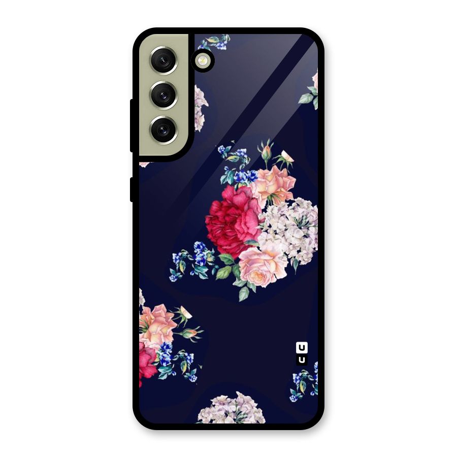 Magenta Peach Floral Glass Back Case for Galaxy S21 FE 5G