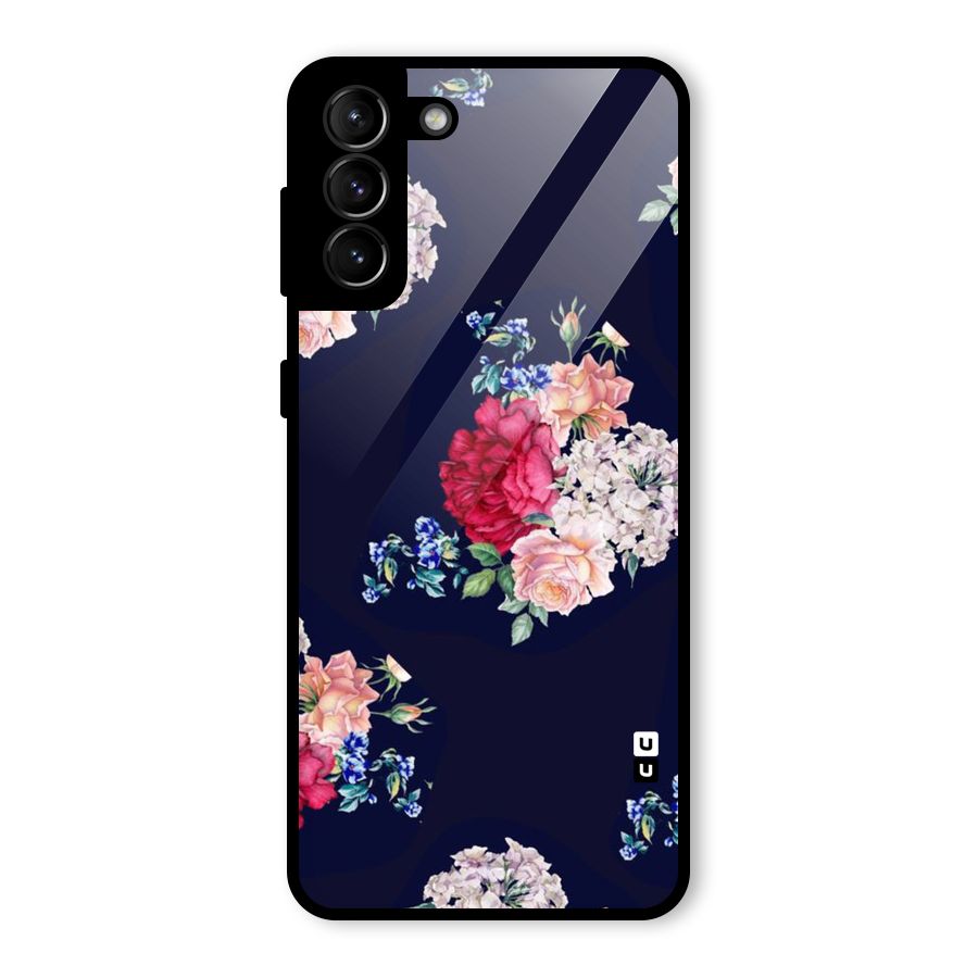 Magenta Peach Floral Glass Back Case for Galaxy S21 Plus