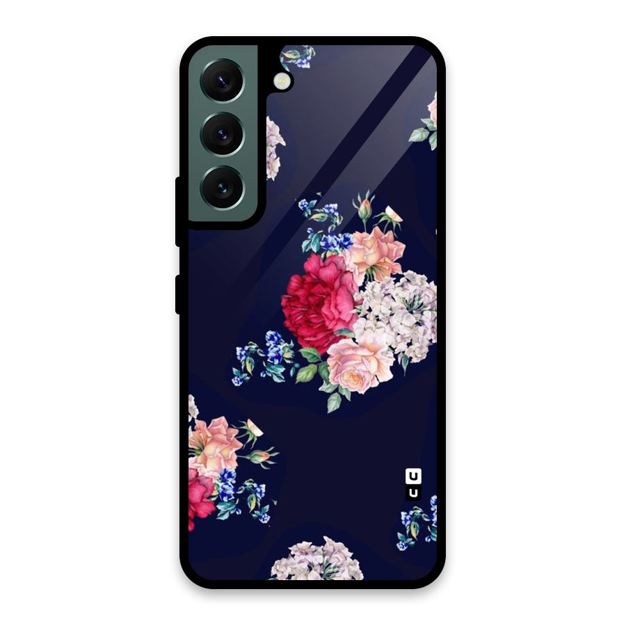 Magenta Peach Floral Glass Back Case for Galaxy S22 5G