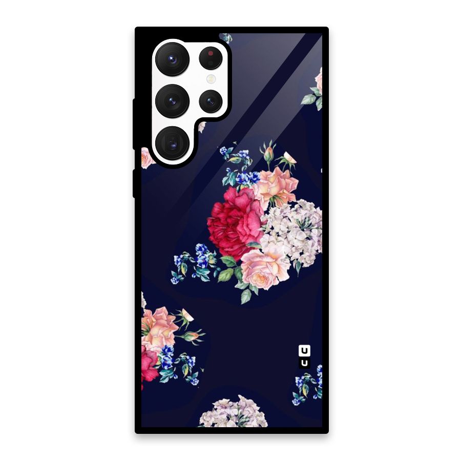 Magenta Peach Floral Glass Back Case for Galaxy S22 Ultra 5G