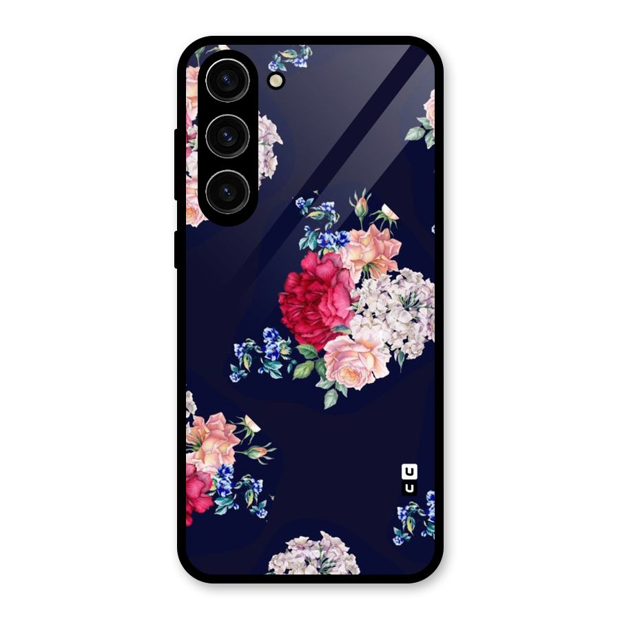 Magenta Peach Floral Glass Back Case for Galaxy S23 Plus