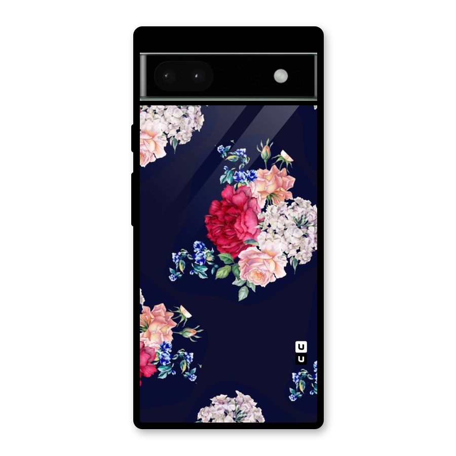Magenta Peach Floral Glass Back Case for Google Pixel 6a