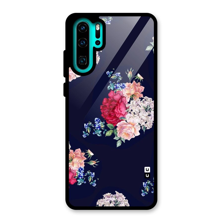 Magenta Peach Floral Glass Back Case for Huawei P30 Pro