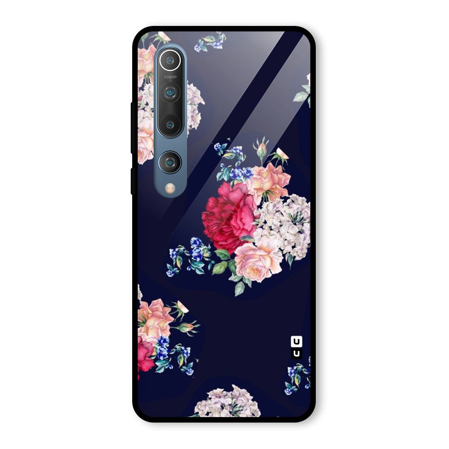 Magenta Peach Floral Glass Back Case for Mi 10