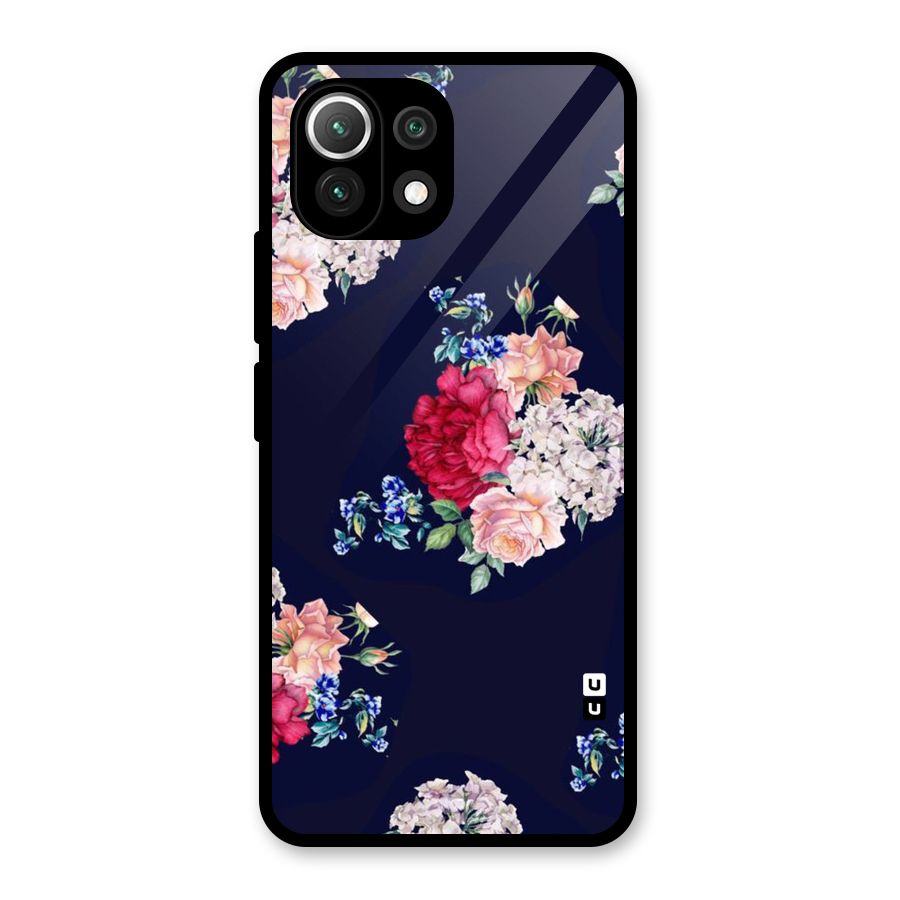 Magenta Peach Floral Glass Back Case for Mi 11 Lite NE 5G
