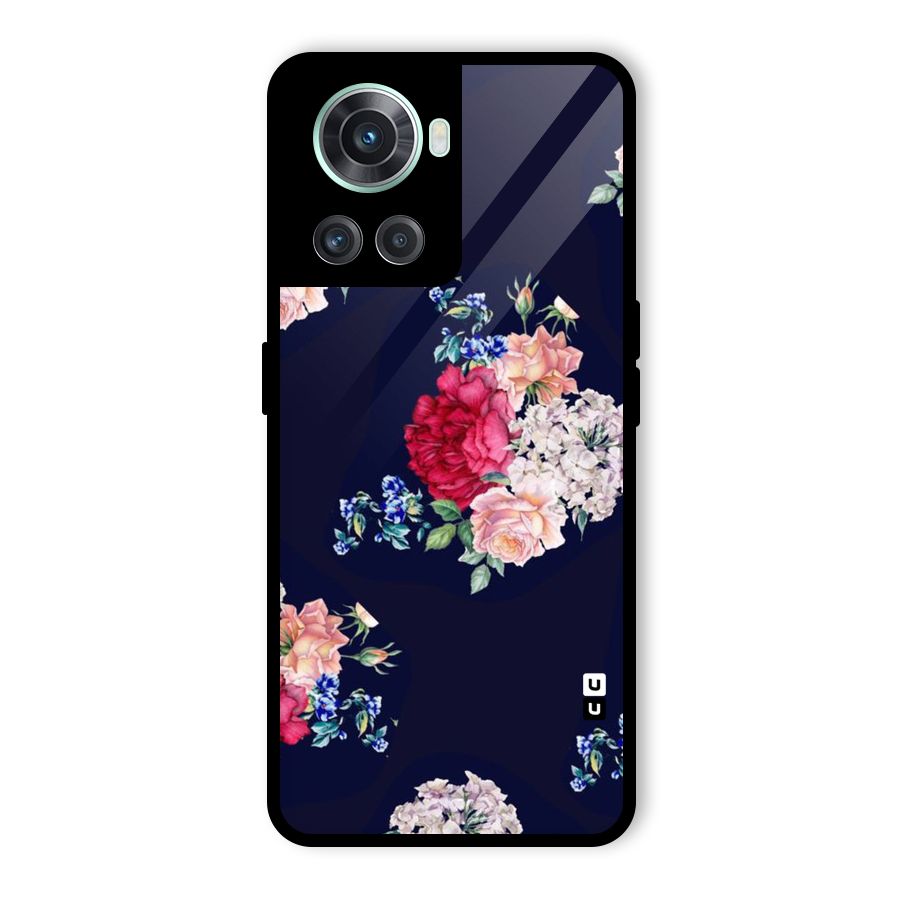 Magenta Peach Floral Glass Back Case for OnePlus 10R