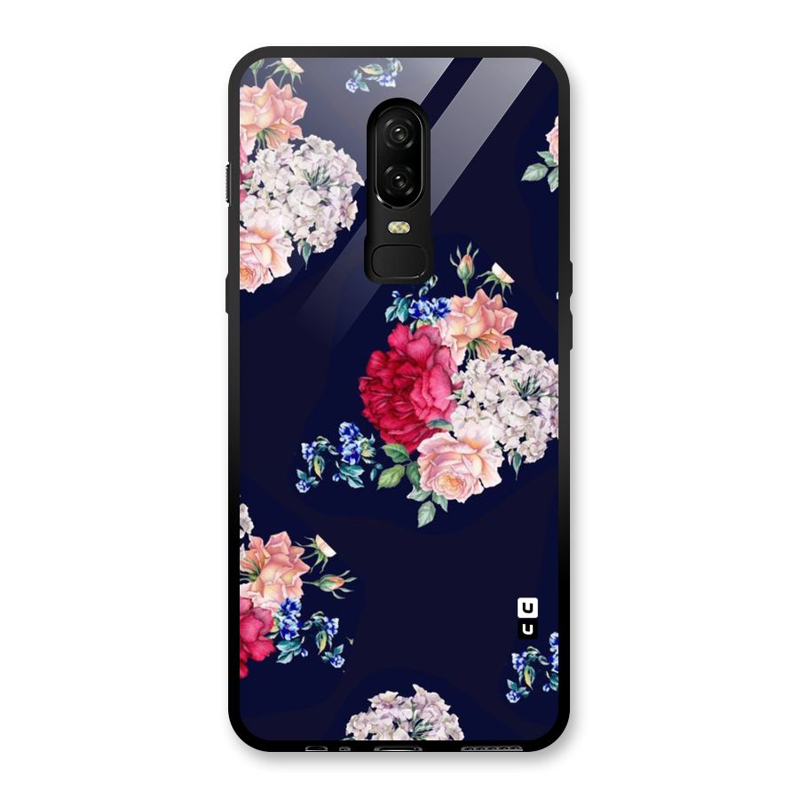 Magenta Peach Floral Glass Back Case for OnePlus 6