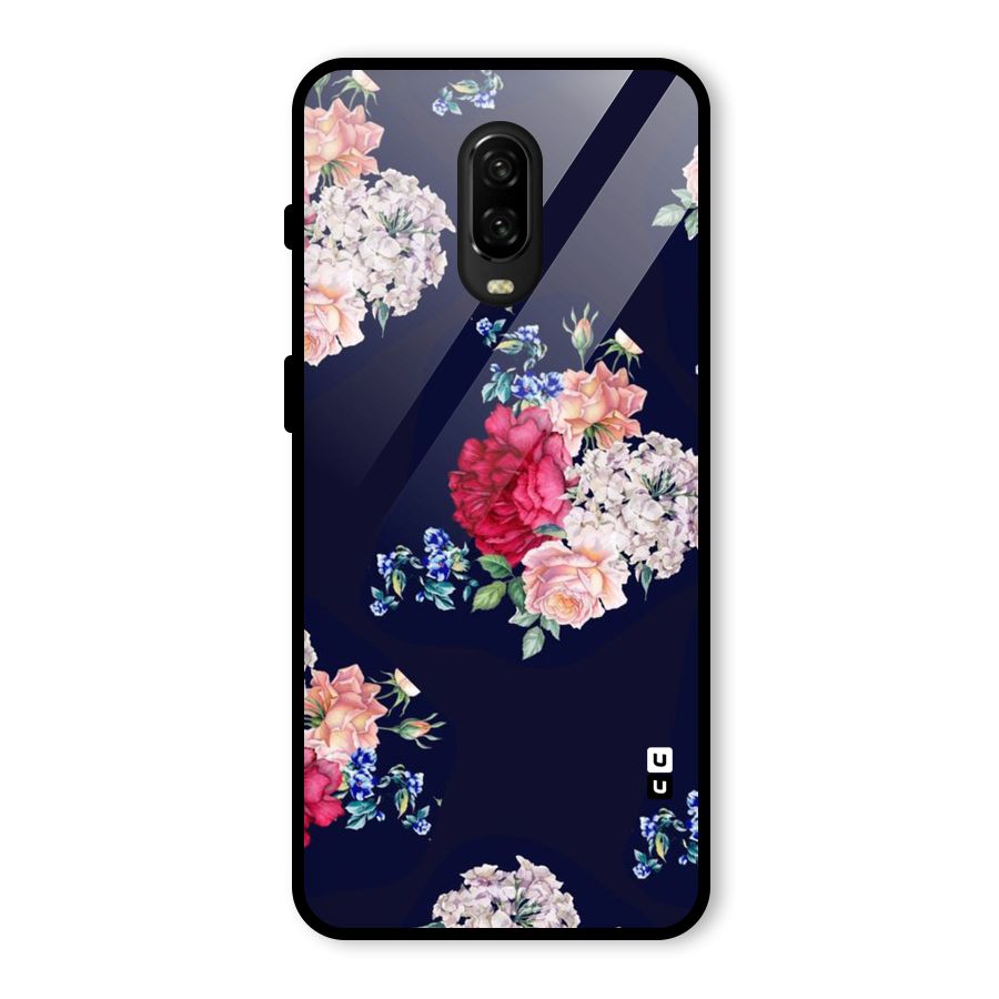 Magenta Peach Floral Glass Back Case for OnePlus 6T