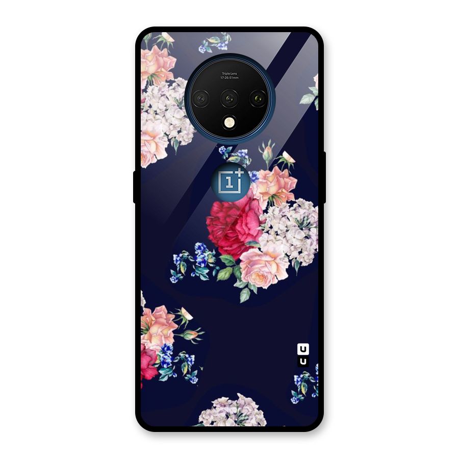 Magenta Peach Floral Glass Back Case for OnePlus 7T