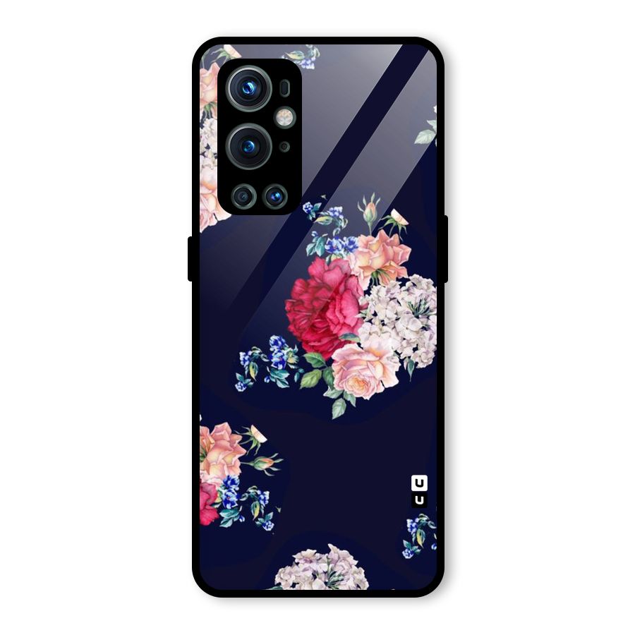 Magenta Peach Floral Glass Back Case for OnePlus 9 Pro