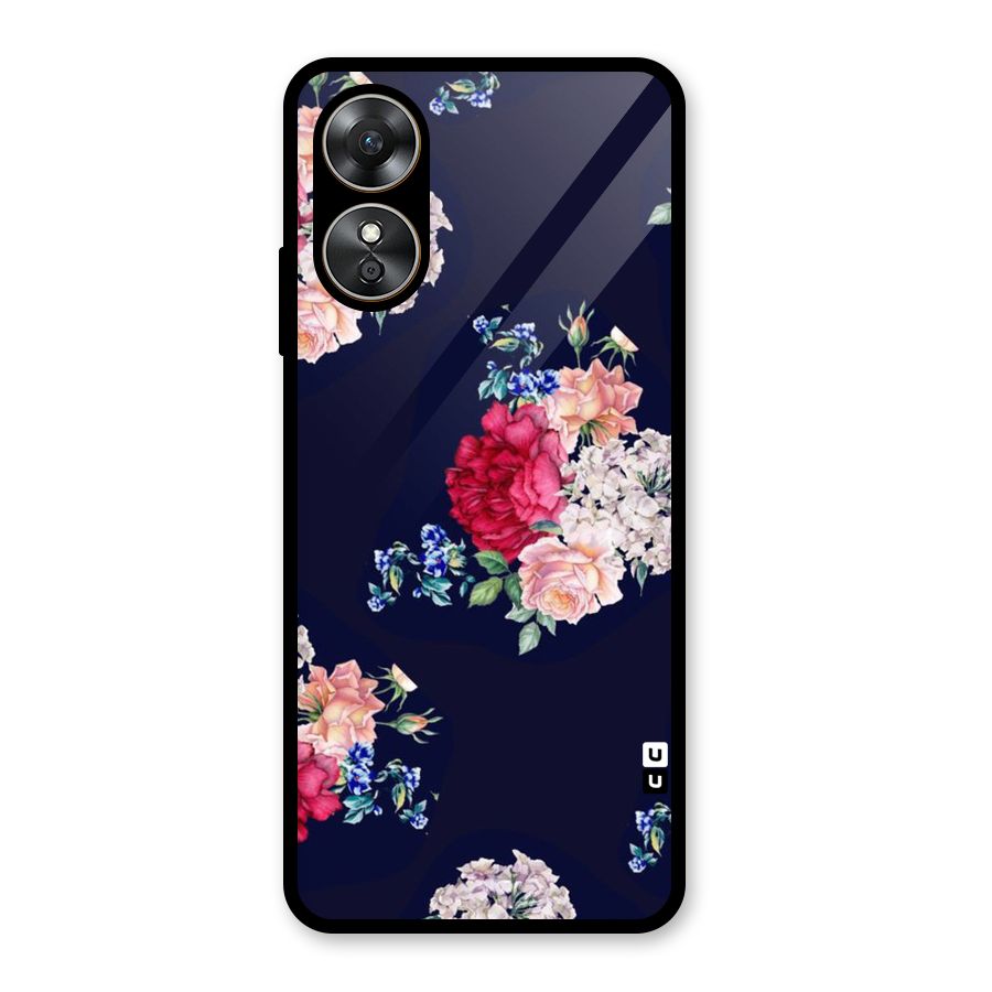 Magenta Peach Floral Glass Back Case for Oppo A17
