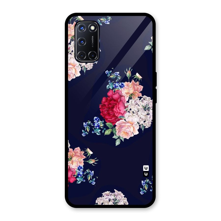 Magenta Peach Floral Glass Back Case for Oppo A52