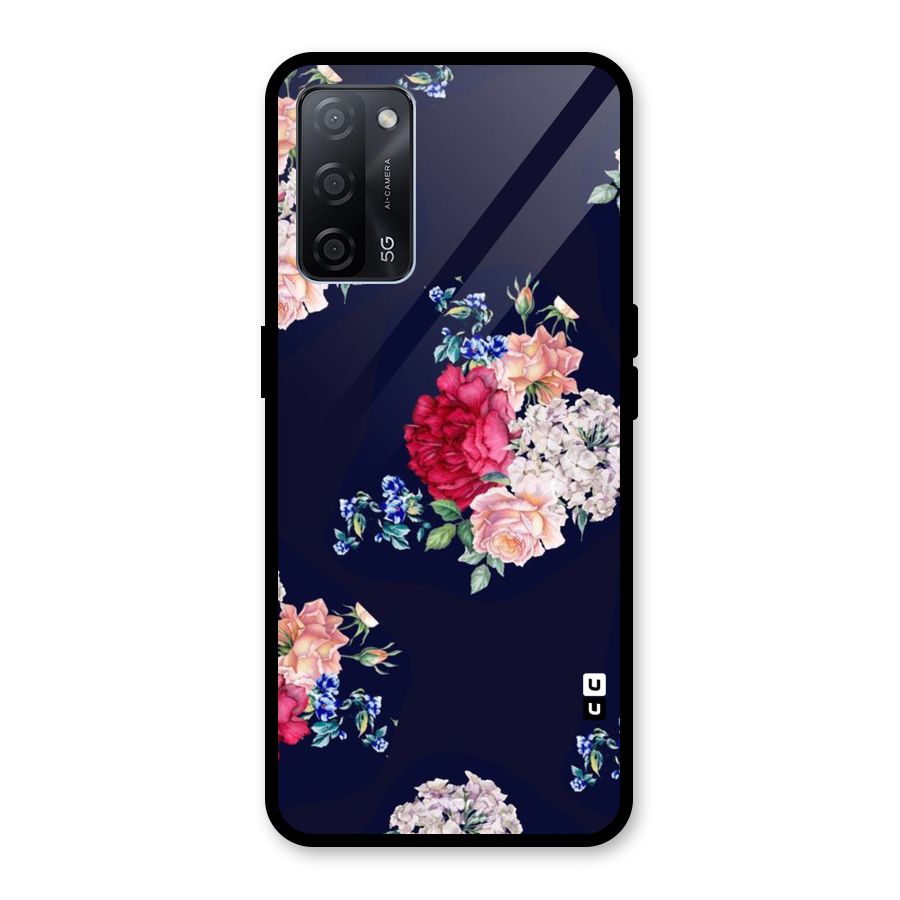 Magenta Peach Floral Glass Back Case for Oppo A53s 5G