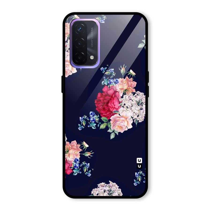 Magenta Peach Floral Glass Back Case for Oppo A74 5G