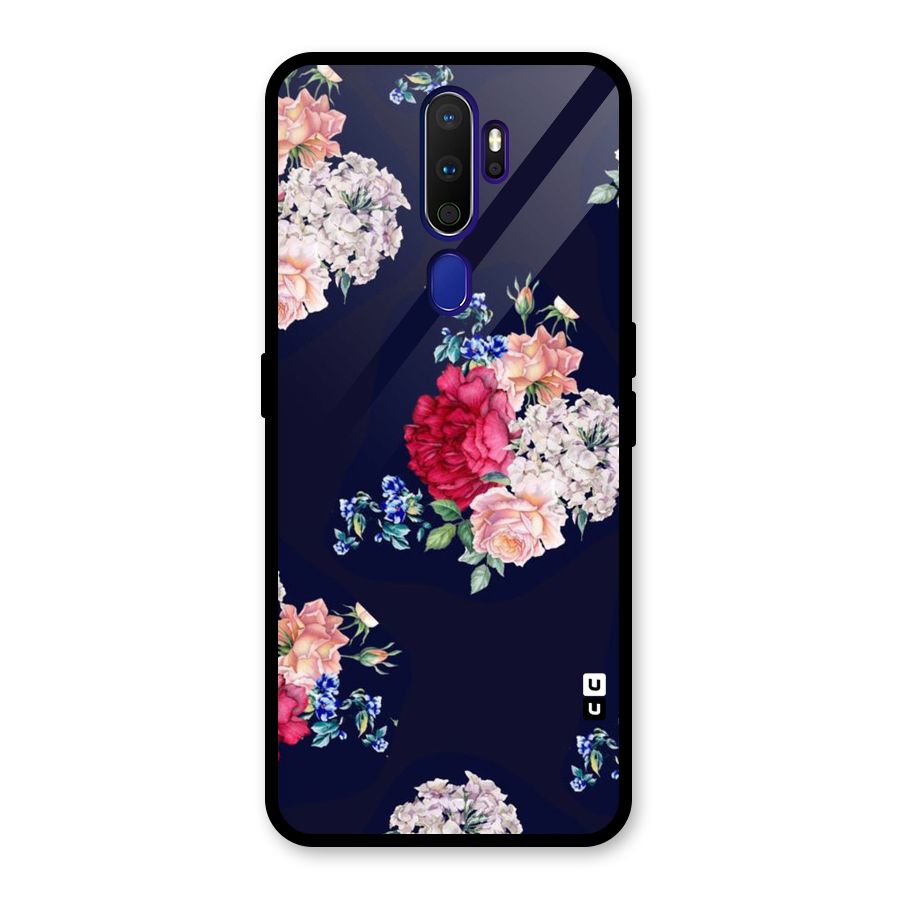 Magenta Peach Floral Glass Back Case for Oppo A9 (2020)