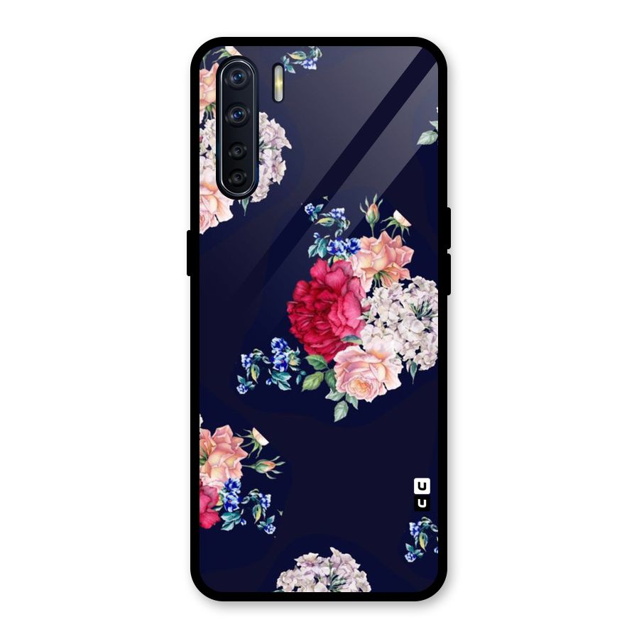 Magenta Peach Floral Glass Back Case for Oppo F15