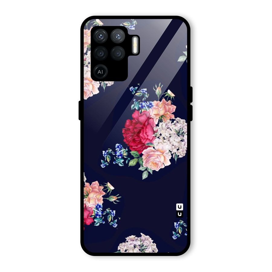 Magenta Peach Floral Glass Back Case for Oppo F19 Pro