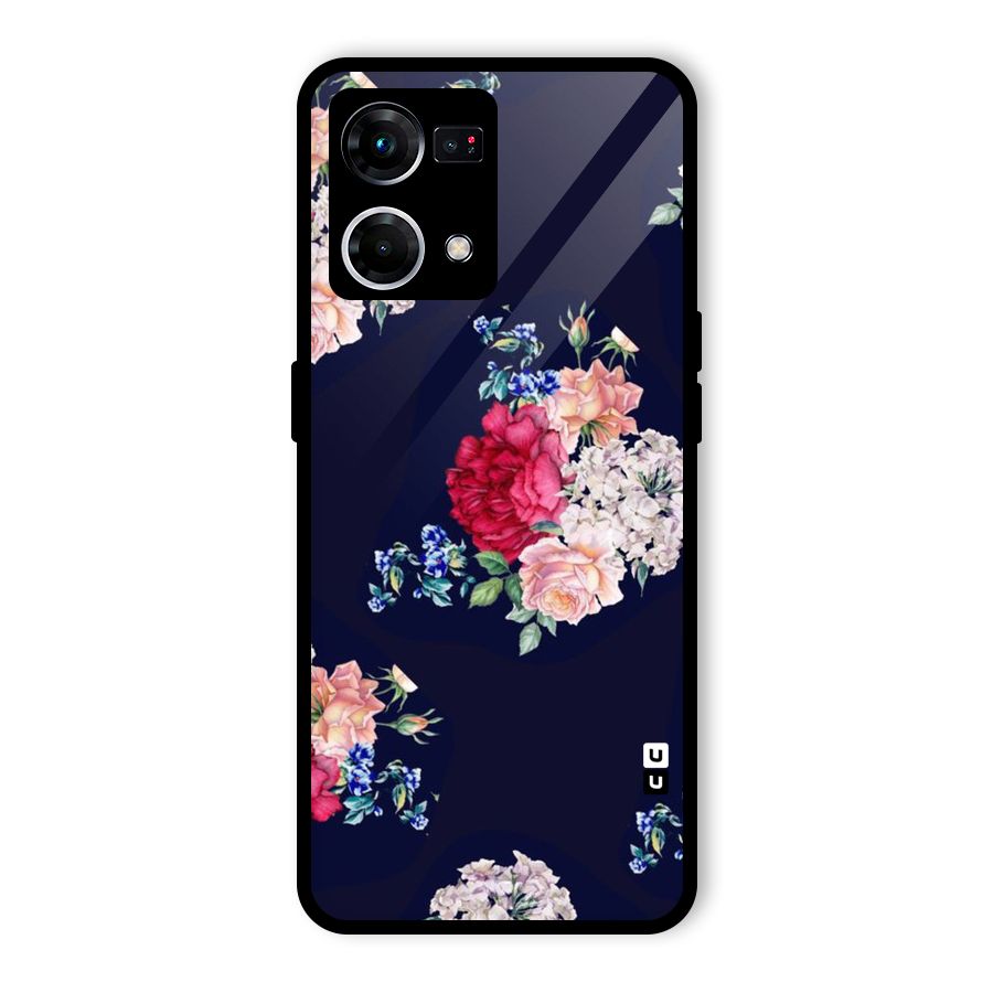 Magenta Peach Floral Glass Back Case for Oppo F21 Pro 5G