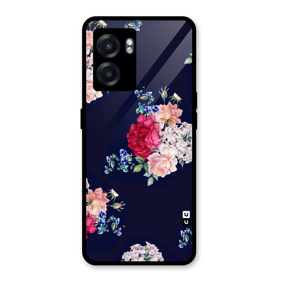 Magenta Peach Floral Glass Back Case for Oppo K10 (5G)