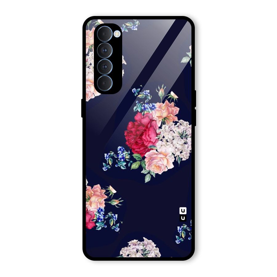 Magenta Peach Floral Glass Back Case for Oppo Reno4 Pro