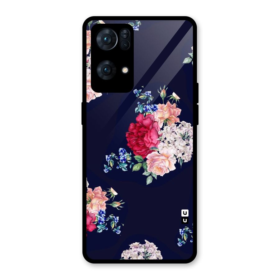 Magenta Peach Floral Glass Back Case for Oppo Reno7 Pro 5G