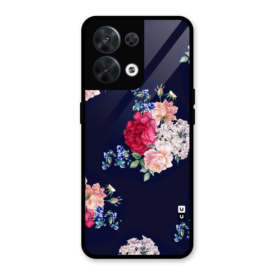 Magenta Peach Floral Glass Back Case for Oppo Reno8 5G