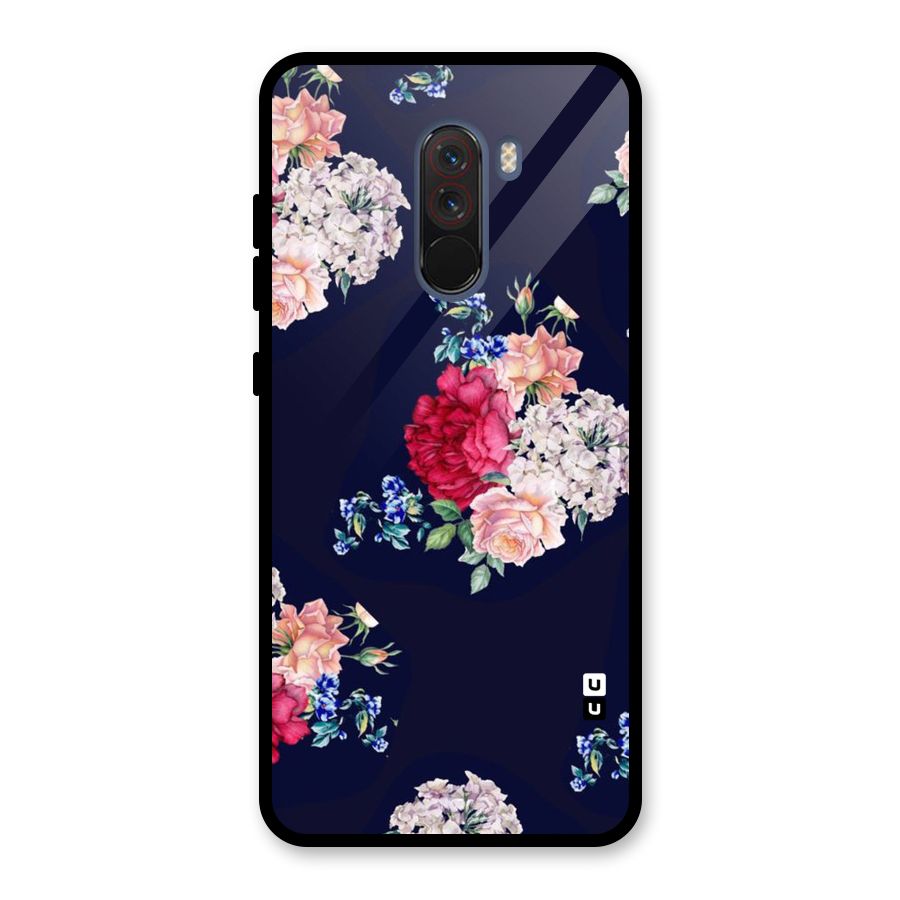 Magenta Peach Floral Glass Back Case for Poco F1