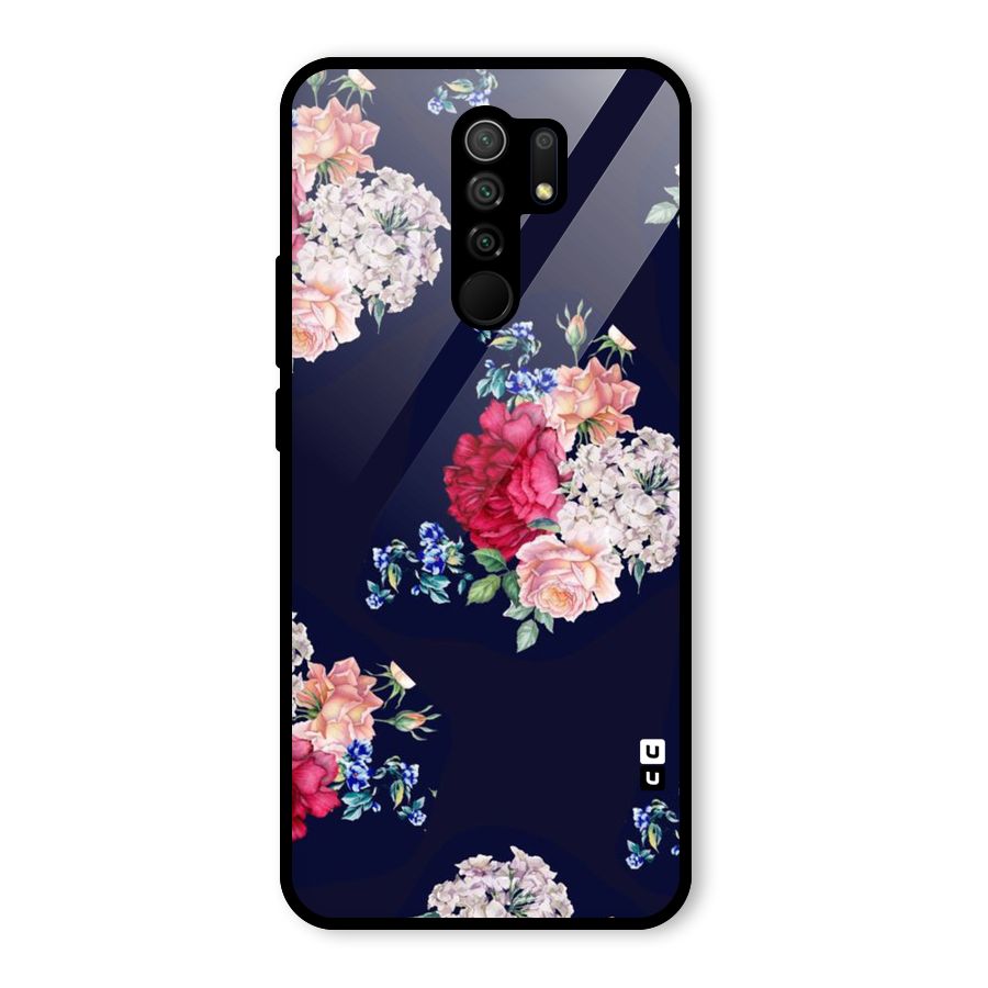 Magenta Peach Floral Glass Back Case for Poco M2