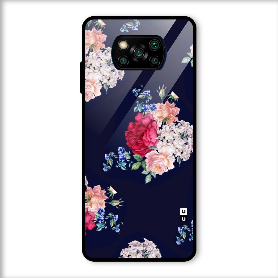 Magenta Peach Floral Glass Back Case for Poco X3
