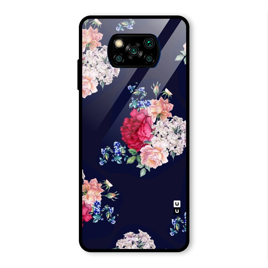 Magenta Peach Floral Glass Back Case for Poco X3 Pro