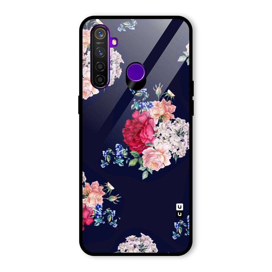 Magenta Peach Floral Glass Back Case for Realme 5 Pro