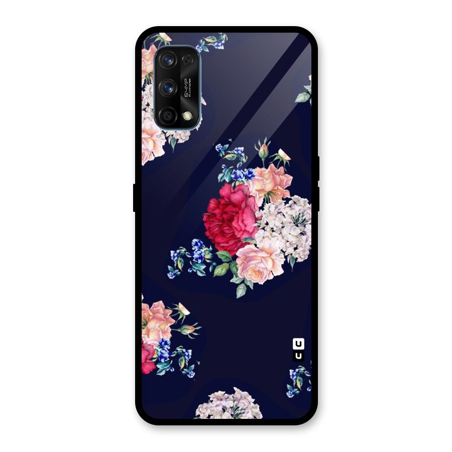 Magenta Peach Floral Glass Back Case for Realme 7 Pro