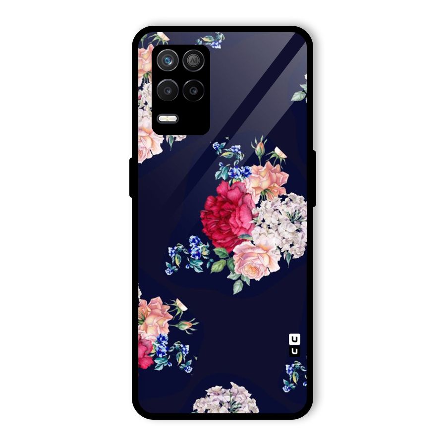 Magenta Peach Floral Glass Back Case for Realme 8 5G