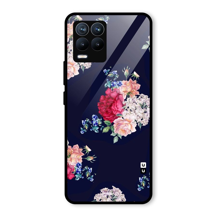 Magenta Peach Floral Glass Back Case for Realme 8 Pro