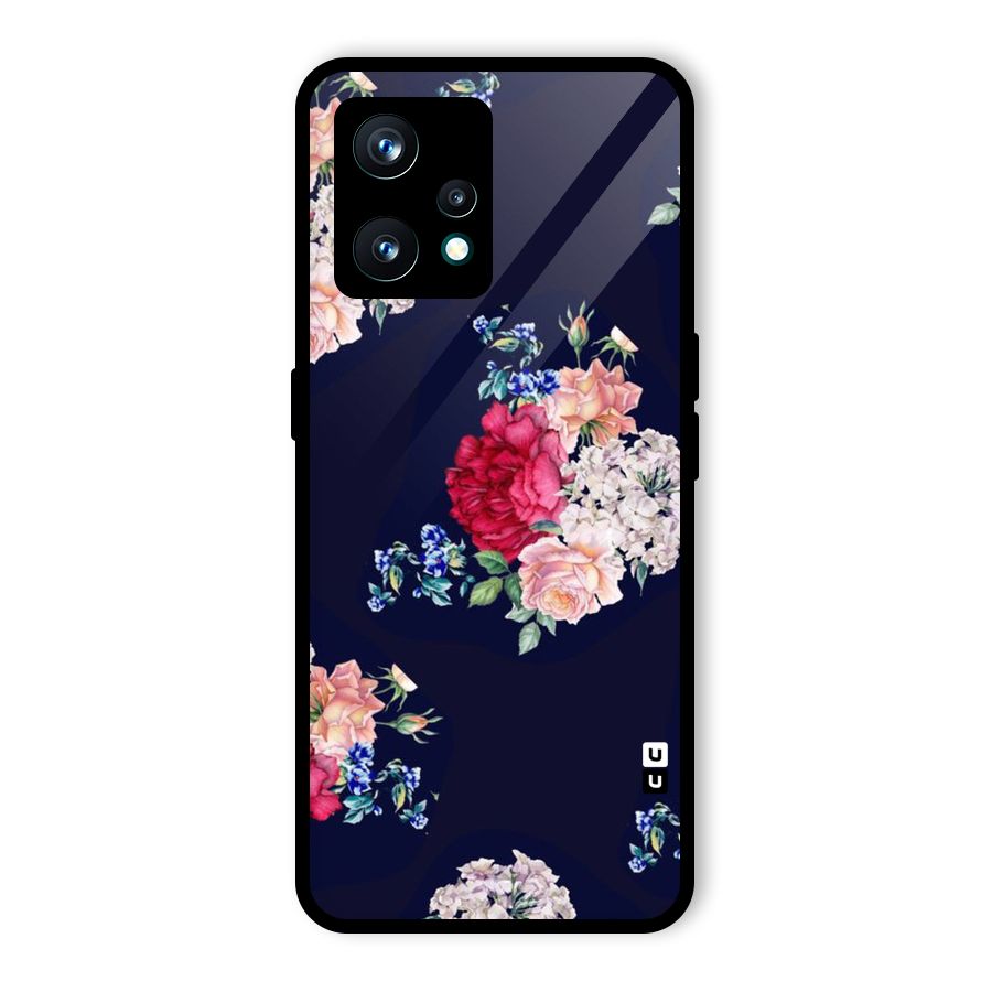 Magenta Peach Floral Glass Back Case for Realme 9 Pro Plus 5G