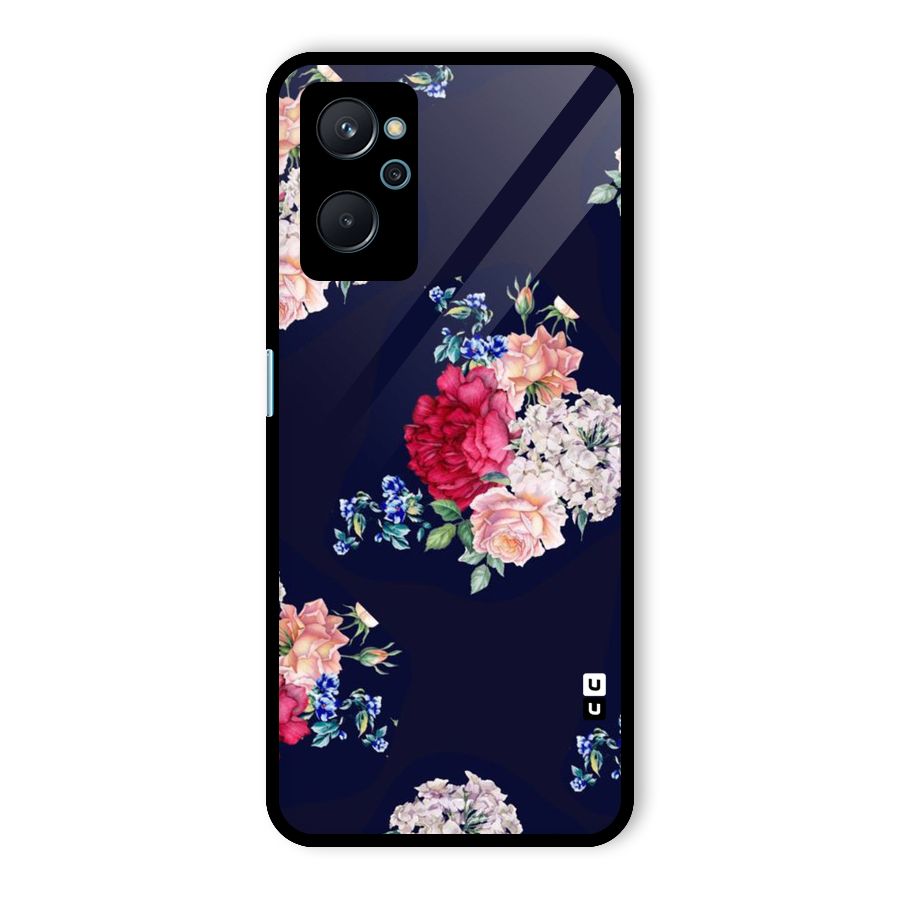 Magenta Peach Floral Glass Back Case for Realme 9i