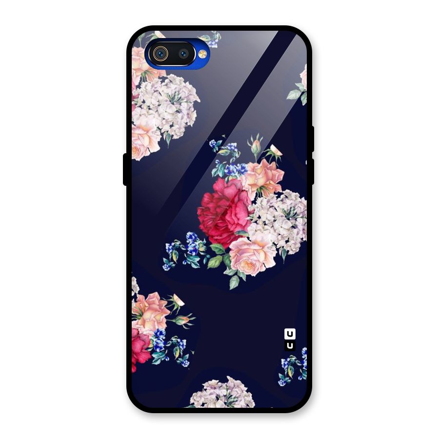 Magenta Peach Floral Glass Back Case for Realme C2
