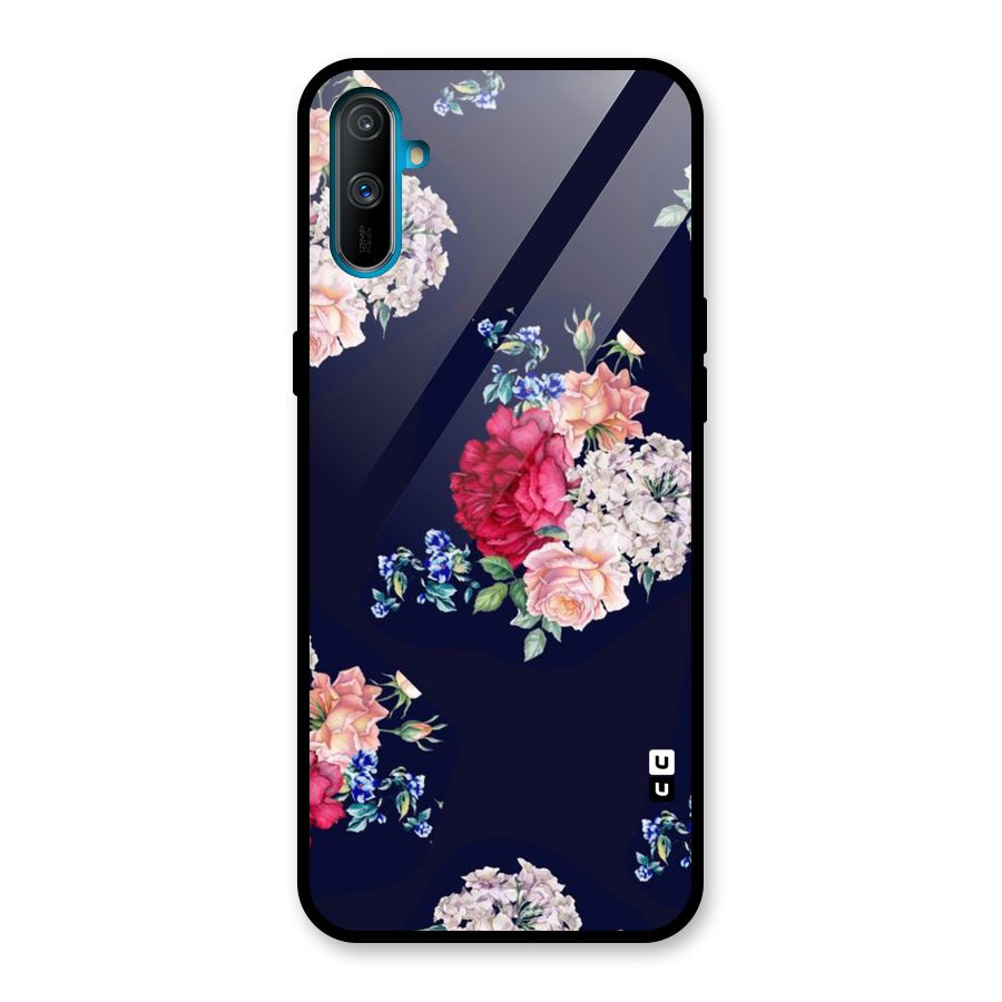 Magenta Peach Floral Glass Back Case for Realme C3