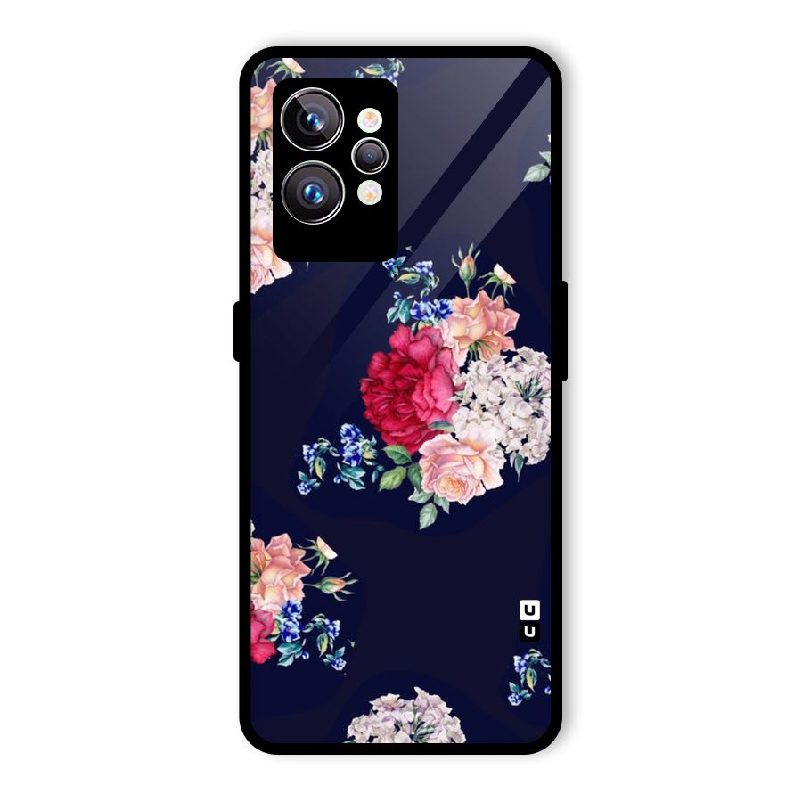 Magenta Peach Floral Glass Back Case for Realme GT2 Pro