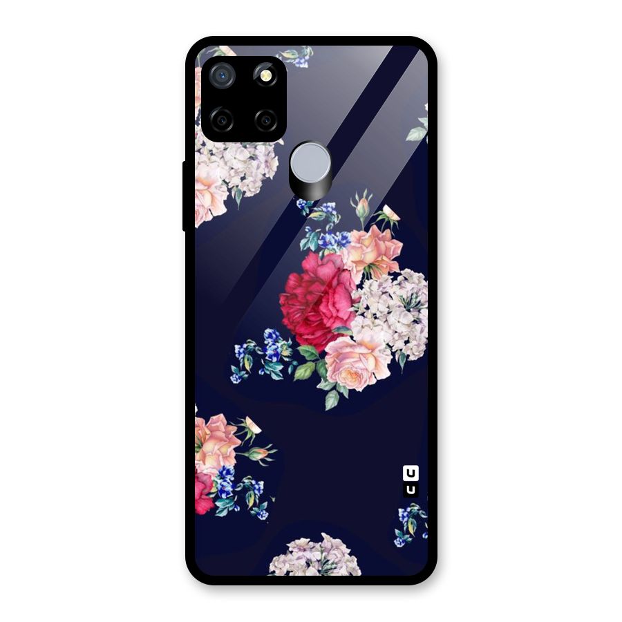 Magenta Peach Floral Glass Back Case for Realme Narzo 20