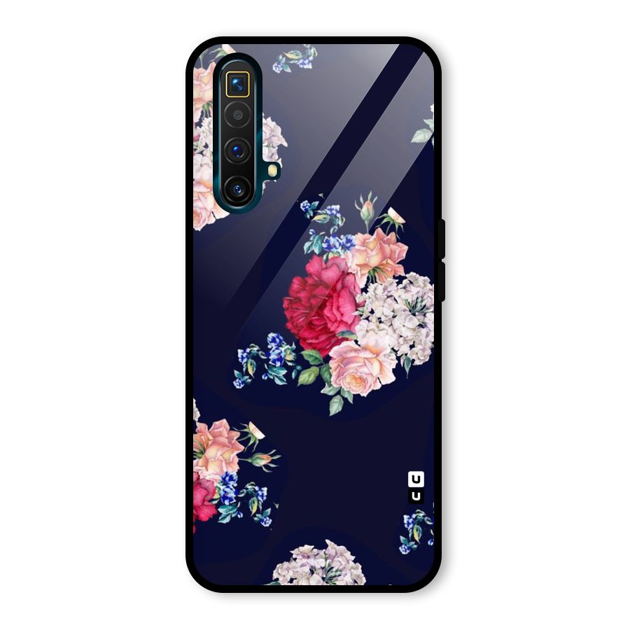 Magenta Peach Floral Glass Back Case for Realme X3