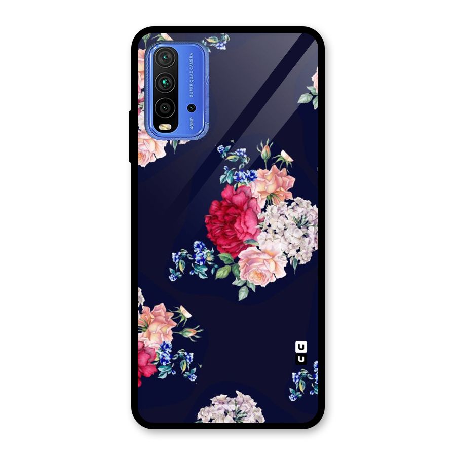 Magenta Peach Floral Glass Back Case for Redmi 9 Power