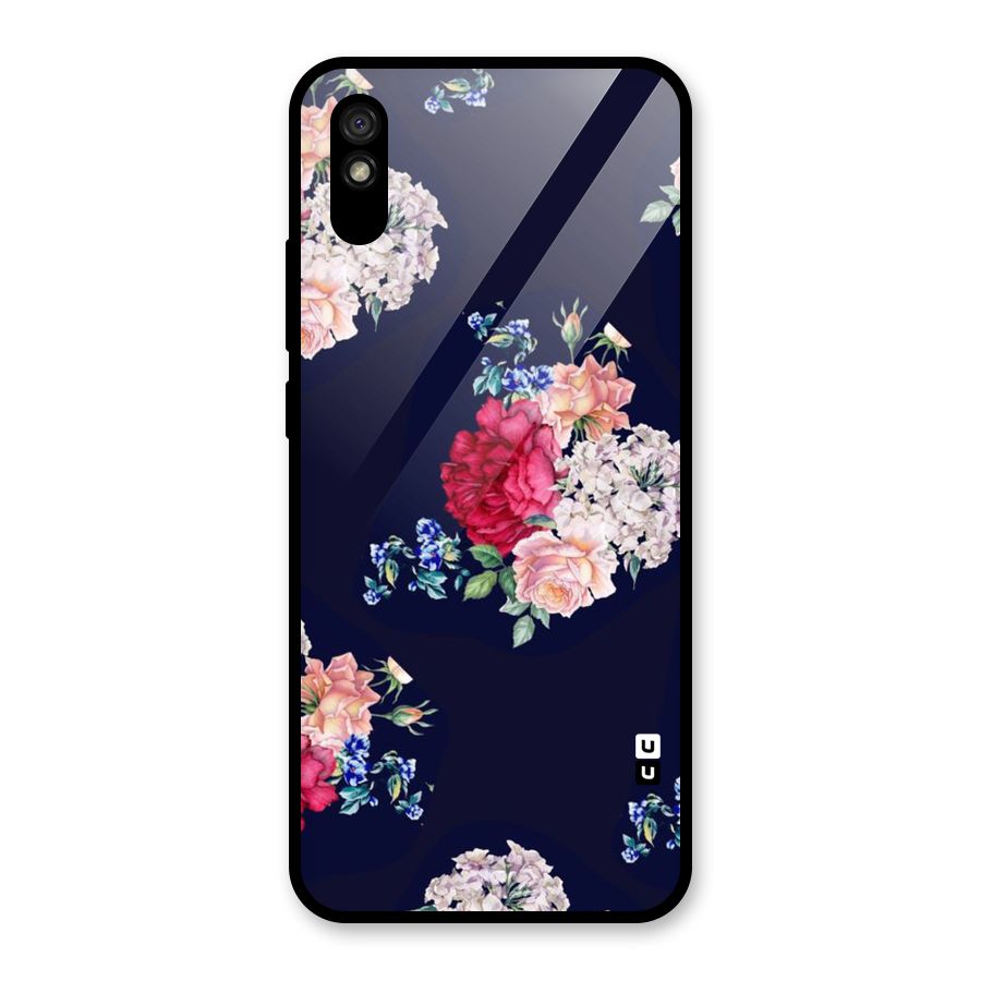 Magenta Peach Floral Glass Back Case for Redmi 9i