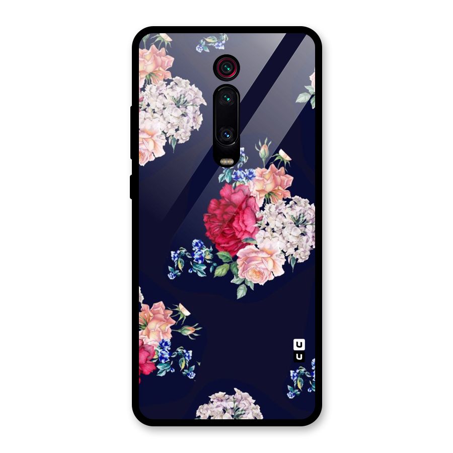 Magenta Peach Floral Glass Back Case for Redmi K20