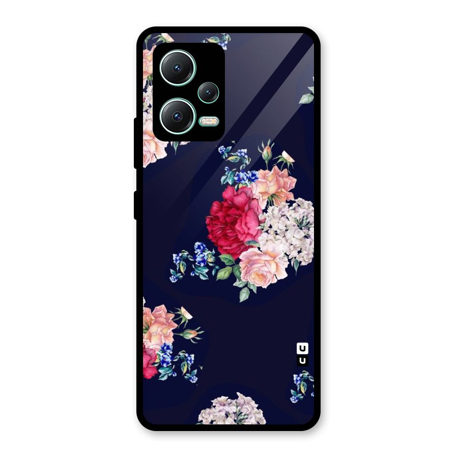 Magenta Peach Floral Glass Back Case for Redmi Note 12 5G