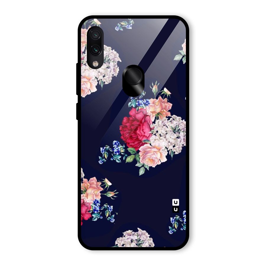 Magenta Peach Floral Glass Back Case for Redmi Note 7S