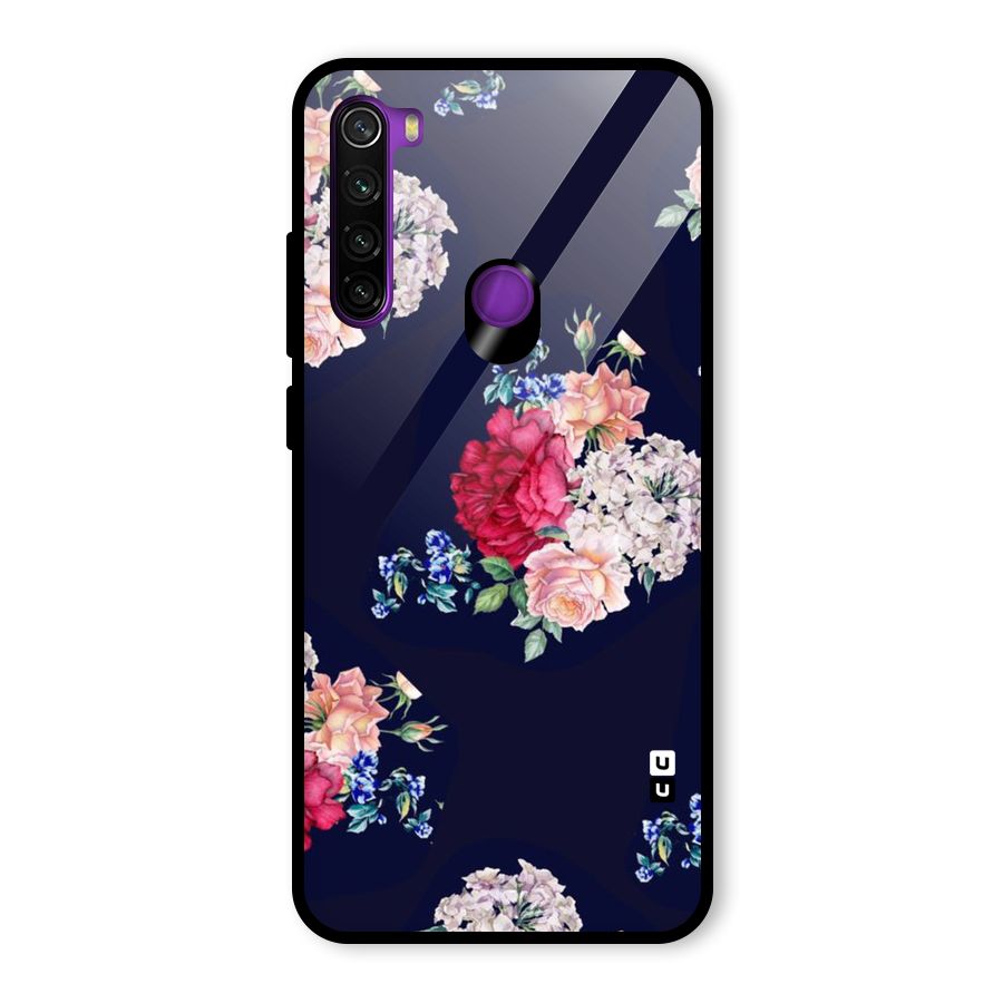Magenta Peach Floral Glass Back Case for Redmi Note 8
