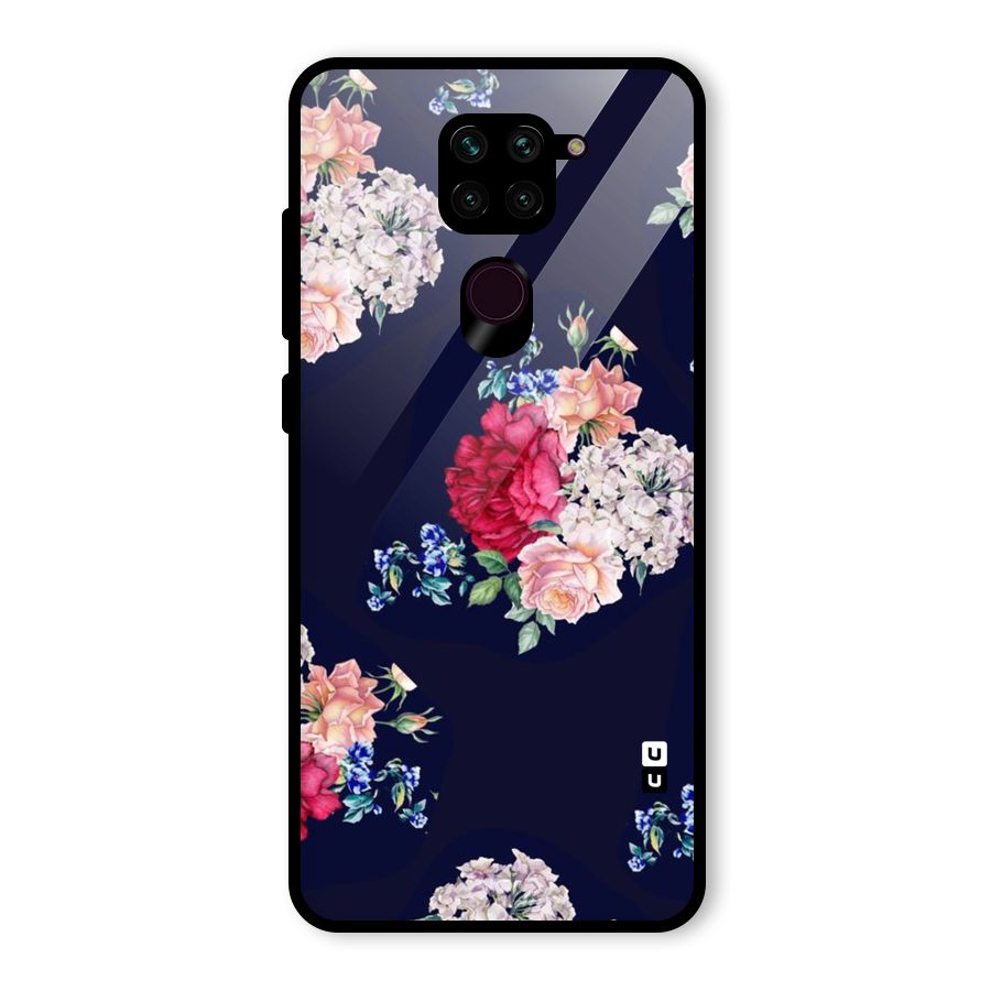 Magenta Peach Floral Glass Back Case for Redmi Note 9