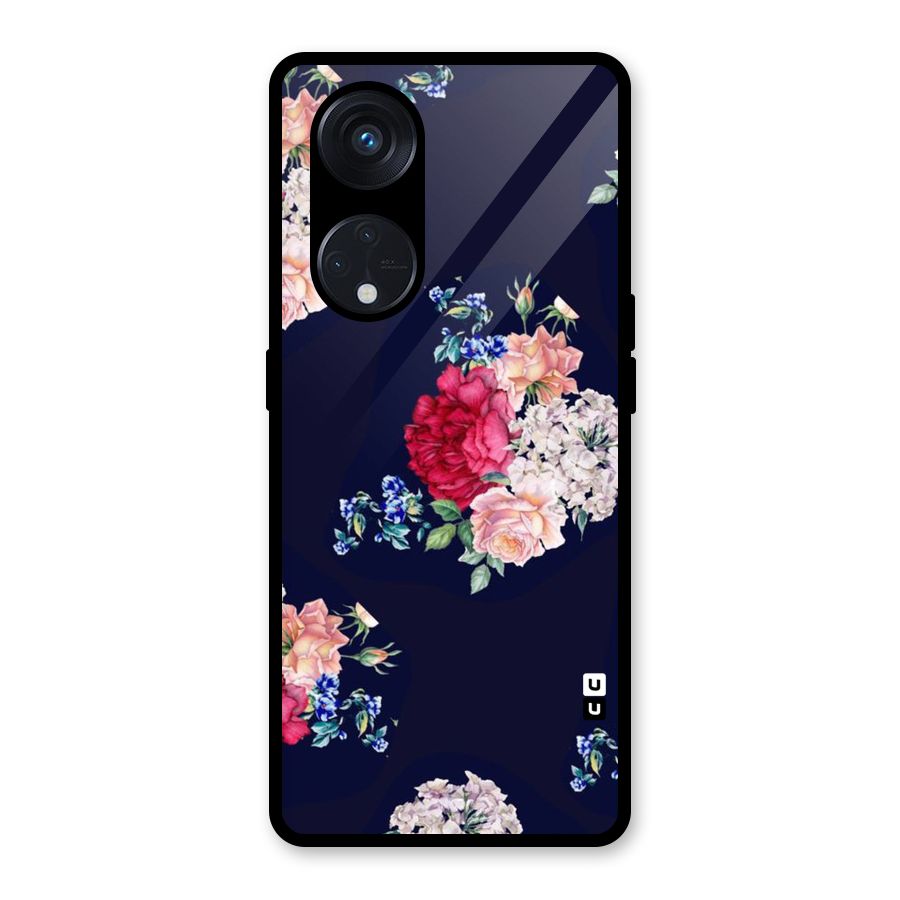 Magenta Peach Floral Glass Back Case for Reno8 T 5G