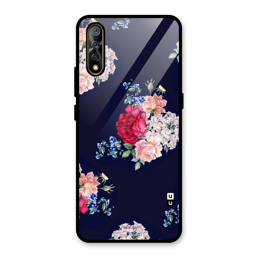 Magenta Peach Floral Glass Back Case for Vivo S1